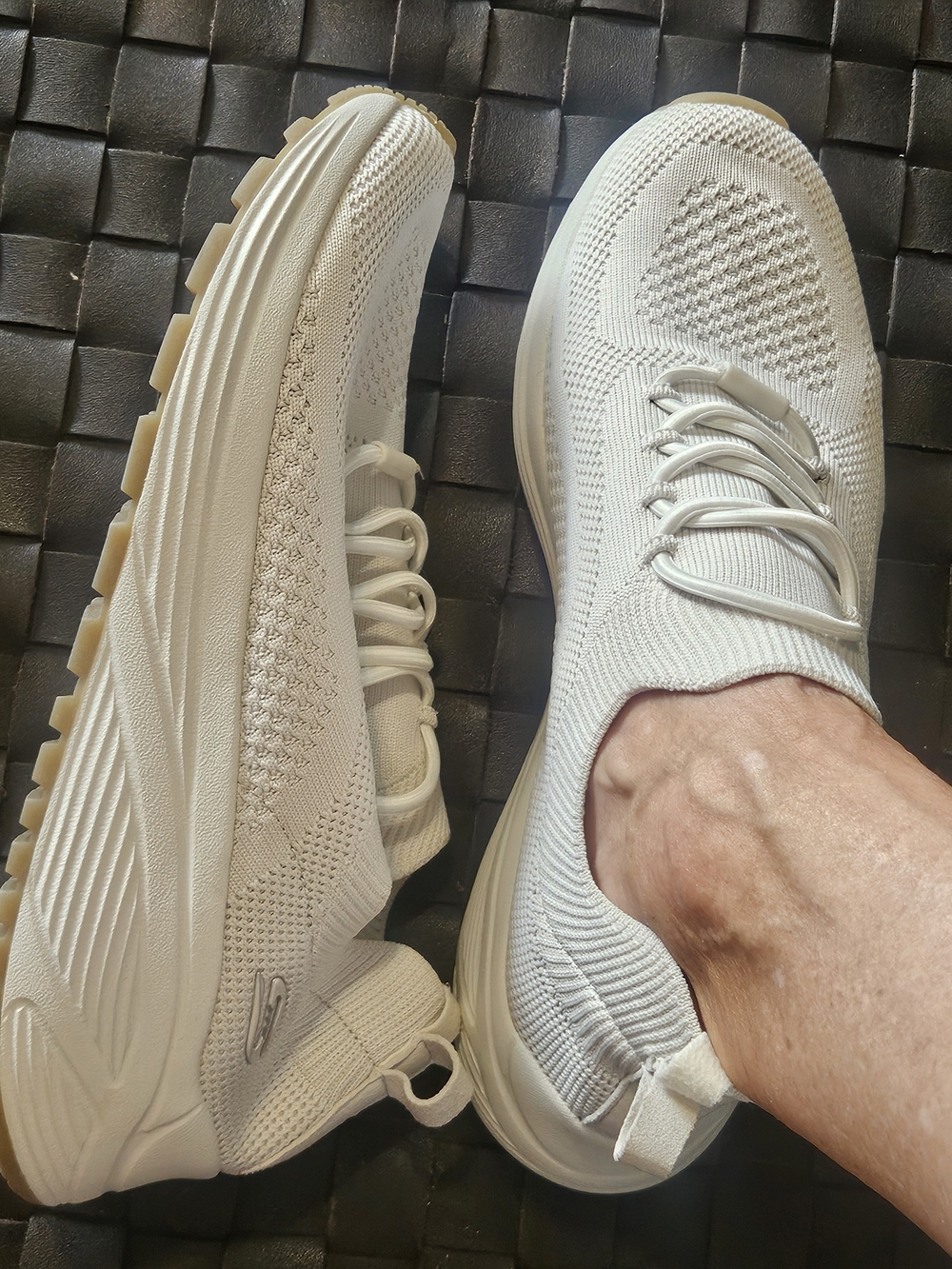 Skechers Womens Slip-On Knit Sneakers in Off-White